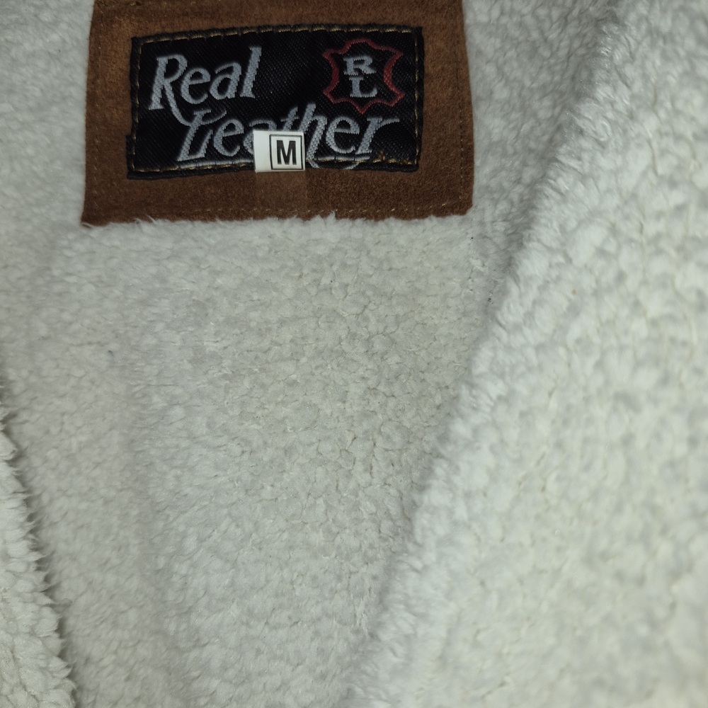 Brown and Cream Shearling Leather Jacket - Picture 3 of 8